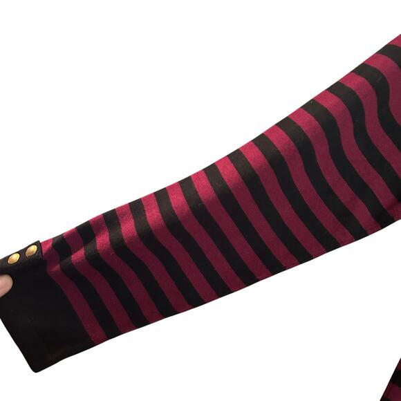 Karen Scott Knit Jersey Striped XXL Button Accents Burg/Black Nautical Stretchy - Picture 4 of 7